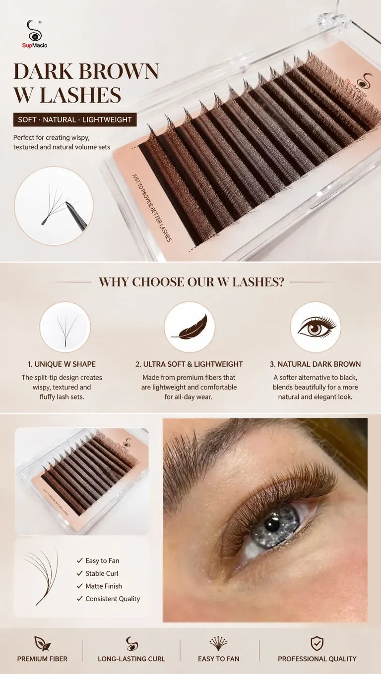 Supmacio Brown Eyelashes W Shaped Eyelash Extensions 2D 3D 4D 5D 6D Premade Fans Lahses Soft Natural Individual Lahesh