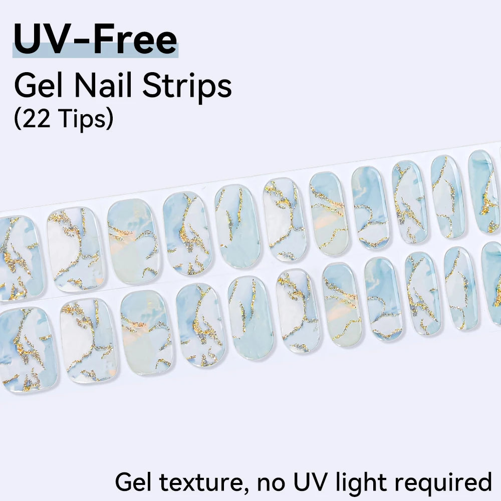UV FREE Fully Cured Gel Nail Strips 16/22 Tips Self Adhesive Gel Nail Stickers DIY Nail Art Manicure DON'T NEED UV LAMP