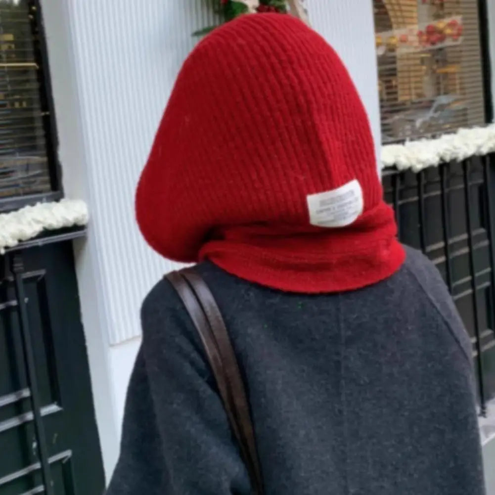 Winter Hats for Women Knitted Polyester Hooded Scarf Hat for Women Balaclava Knit Skull Cap Beanie Hat
