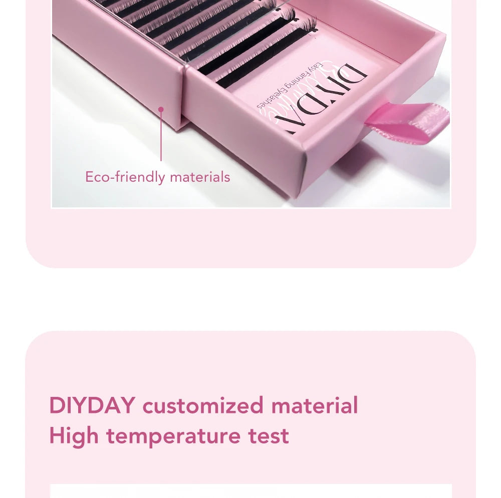 DIYDAY Easy Fan Volume Eyelash Extensions Wholesale C D Curve Easy Blooming PBT Mink Eyelashes Camellia False Lashes Supplies
