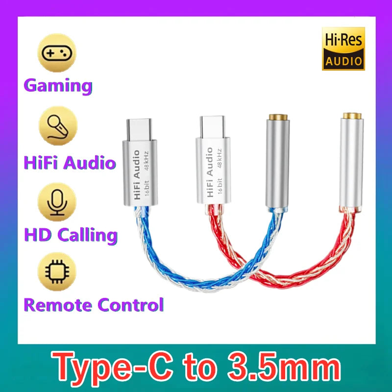 Type C to 3.5mm Jack USB Cable HiFi Audio Amp Headphone Adapter HD Mic for iPhone16/15 Samsung Xiaomi Huawei Earphones Converter