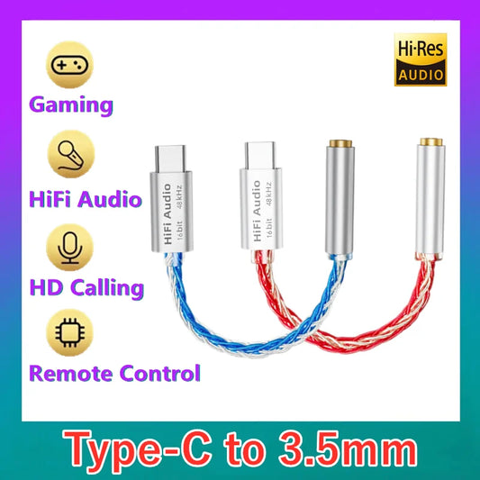 Type C to 3.5mm Jack USB Cable HiFi Audio Amp Headphone Adapter HD Mic for iPhone16/15 Samsung Xiaomi Huawei Earphones Converter