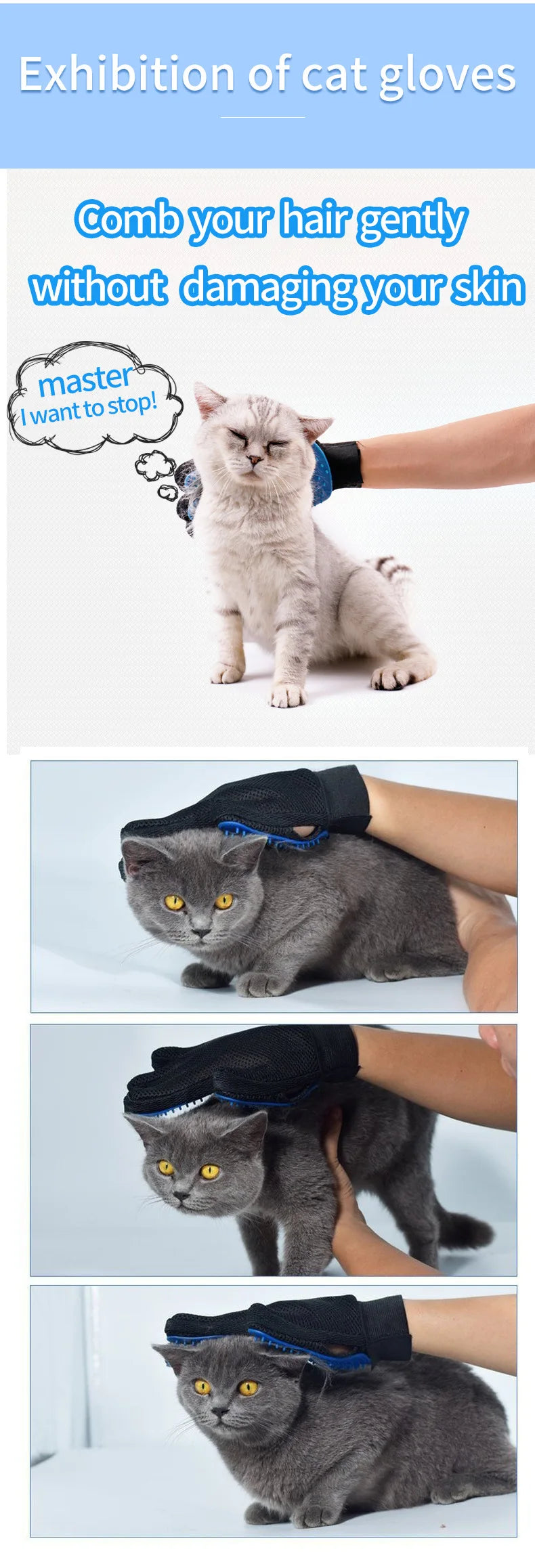 Pet Grooming Gloves Cat Dog Hair Remover Rubber Massage Brush Effective Floating Hair Cleaning Comb