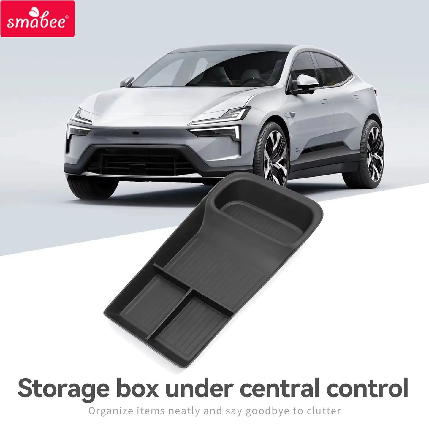 Smabee LHD for Polestar 4 2023 2024 Car Storage Box Center Console Lower Layer Storage Tray Organizer Interior Accessories Black