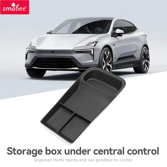 Smabee LHD for Polestar 4 2023 2024 Car Storage Box Center Console Lower Layer Storage Tray Organizer Interior Accessories Black