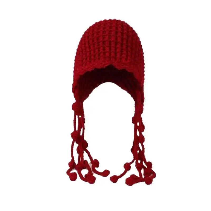 Christmas Winter Wool Tassel Knitted Ear Protection Hat For Women Winter Warm Crochet Earmuffs Caps Girl Pullover Beanie Bonnet