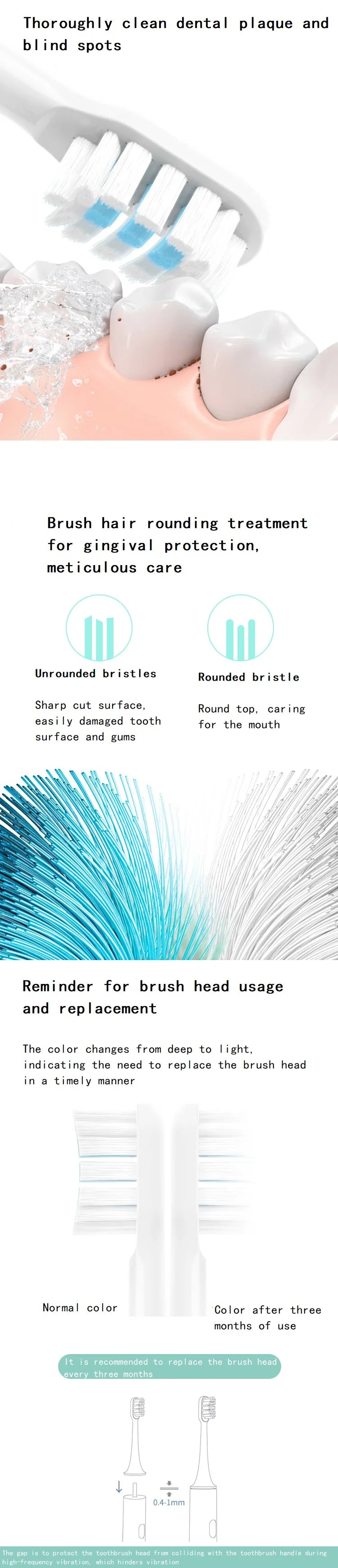 4 Pcs/Pack Electric Toothbrush Replacement Heads For XIAOMI MIJIA T300/T500/T700 Soft Bristle Nozzle Deep Clean Tooth Brush Head