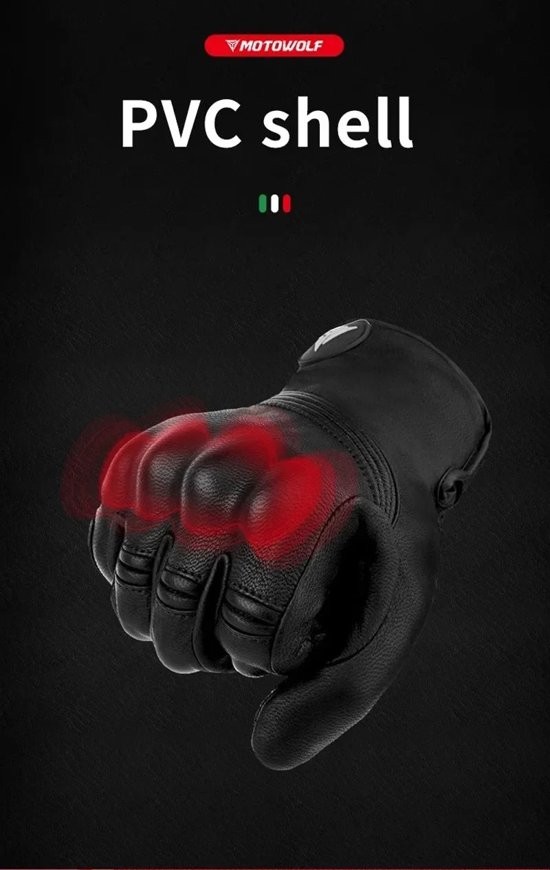 Motowolf Winter Motorcycle Bike Warmer Gloves Windproof Thermal Touch Screen for Men Women Genuine Leather Riding Accessories