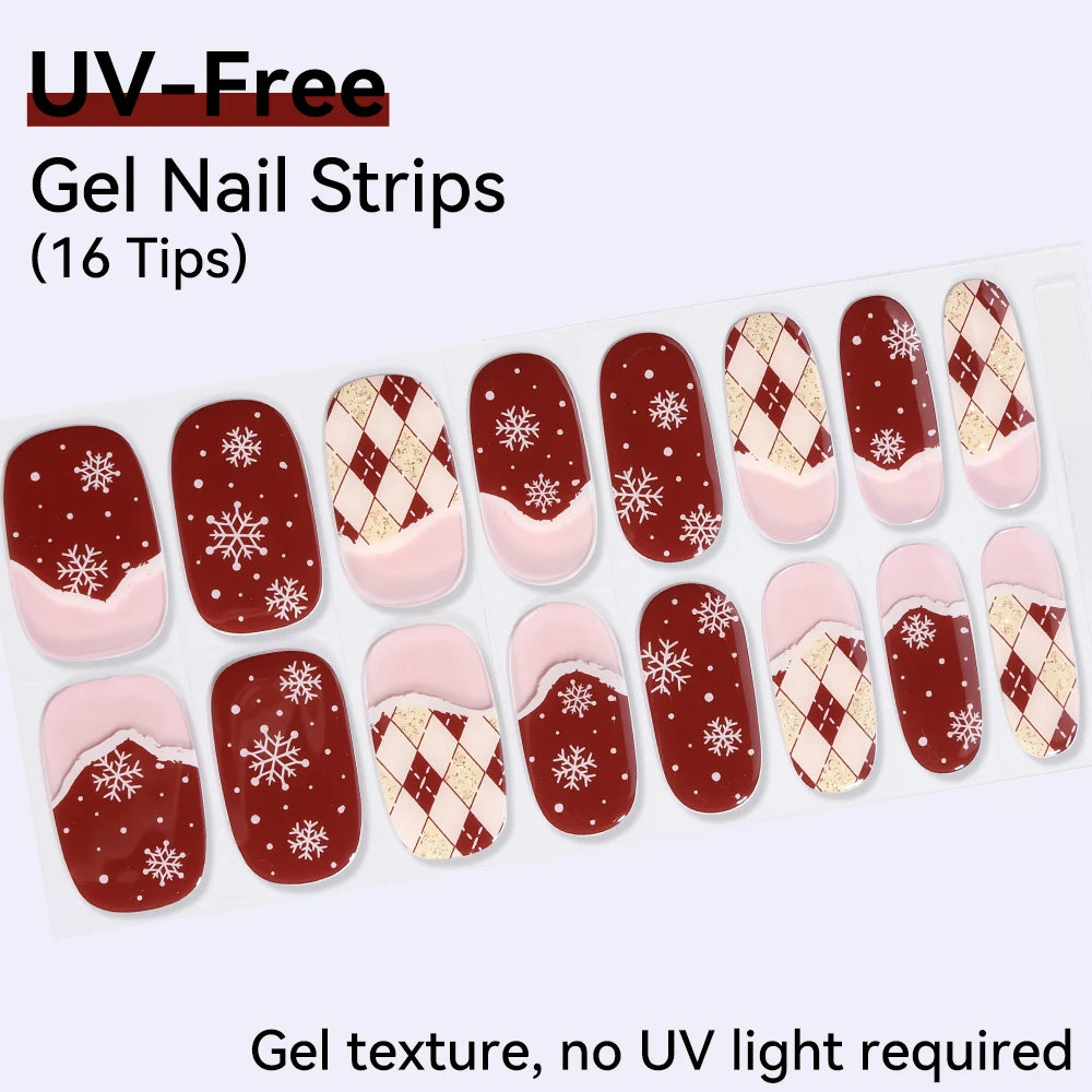 UV FREE Fully Cured Gel Nail Strips 16/22 Tips Self Adhesive Gel Nail Stickers DIY Nail Art Manicure DON'T NEED UV LAMP