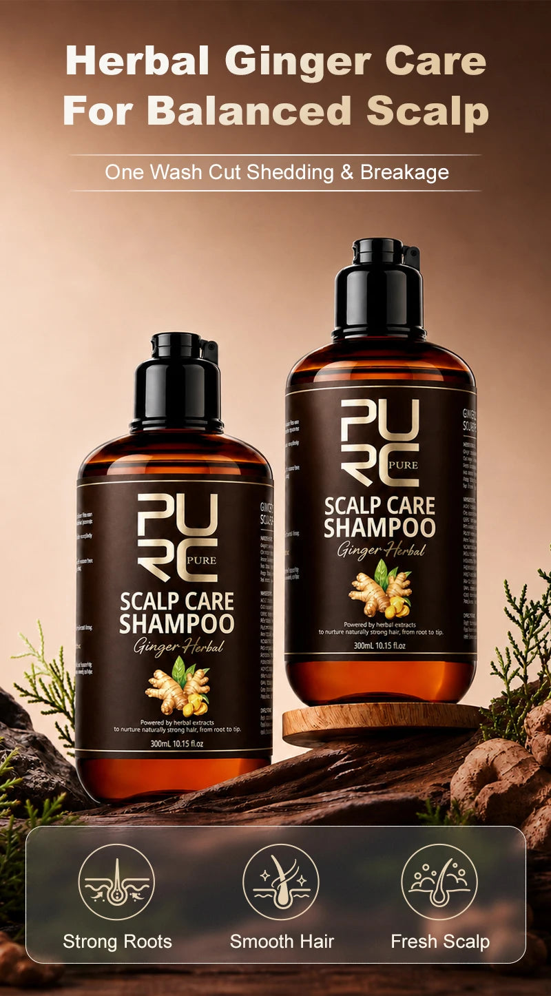 PURC 300ml 5 In 1 Instant Coloring Shampoo Natural Ginger Herbal Shampoo for Men Women Promote Hair Growth and Deeply Nourish