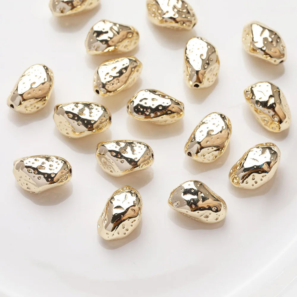 4PCS Dainty Brass Irregular Beads Spacer Bead for Jewelry Making Bracelet Necklace Supplies DIY 14k Gold Plated Accessory 14*9mm