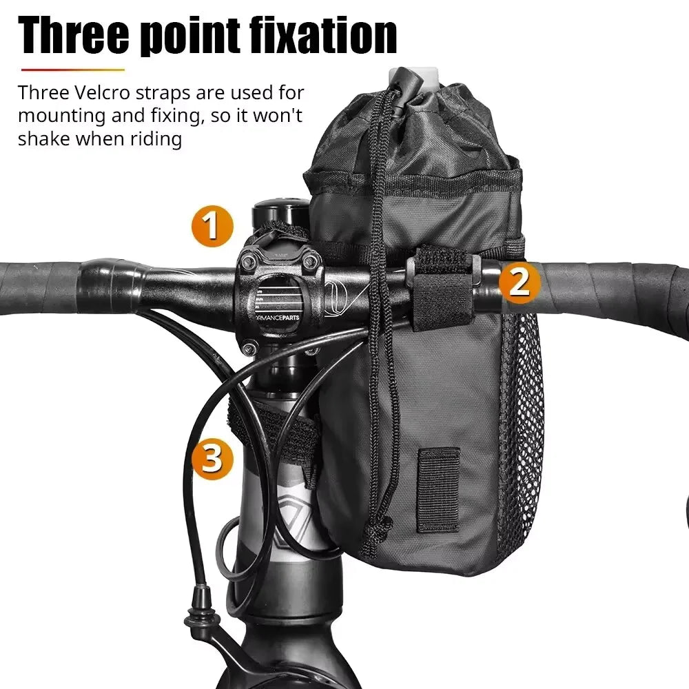 Bicycle Bag Bike Bottle Holder Handlebar Stem Thermal Bag with Mesh Pocket Coffee Cup Holders Cycling Water Bottle Carrier Bag