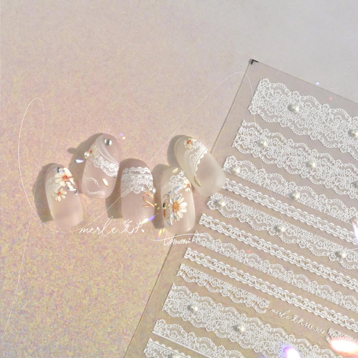 5D Relief Finely Crafted White Black Pink Lattice Lace Stripe Love Bow Adhesive Nail Art Stickers Decals Manicure Beauty Charms