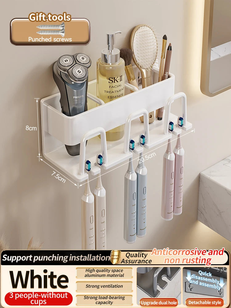 Toothbrush Holder Toothpaste Holder Electric Toothbrush Holder Space Aluminum Punch-Free Toilet Bathroom Shelf Rack