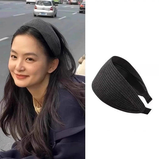 New Vintage Kintting Cloth Headbands for Women Solid Color Wide Stripe Hairband High Skull Top Nonslip Elegant Hair Accessories