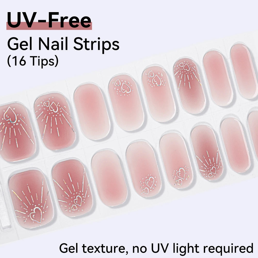 UV FREE Fully Cured Gel Nail Strips 16/22 Tips Self Adhesive Gel Nail Stickers DIY Nail Art Manicure DON'T NEED UV LAMP
