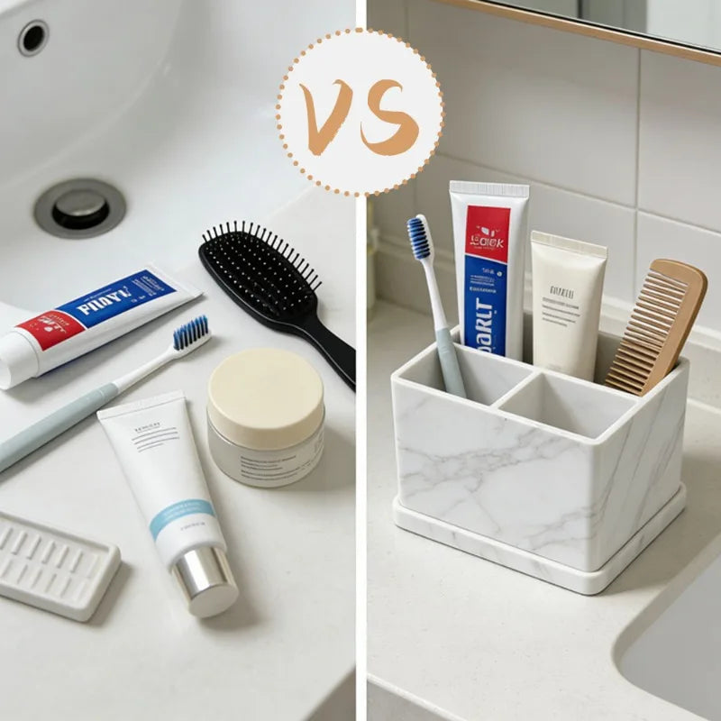 Multifunctional Desktop Storage Toothbrush Storage Box Toiletries Storage Tray Silicone Bathroom Toothbrush Holder Makeup Brush