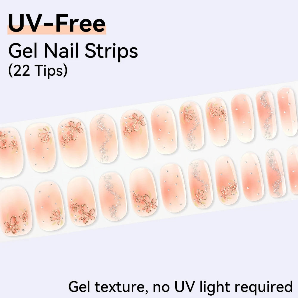 UV FREE Fully Cured Gel Nail Strips 16/22 Tips Self Adhesive Gel Nail Stickers DIY Nail Art Manicure DON'T NEED UV LAMP