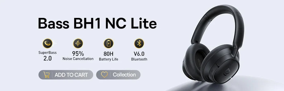 Baseus Wireless Headphones Bluetooth 6.0 HIFI Level Earphone 40mm Driver Foldable Over Ear Headsets 80H Playtime Spatial Audio