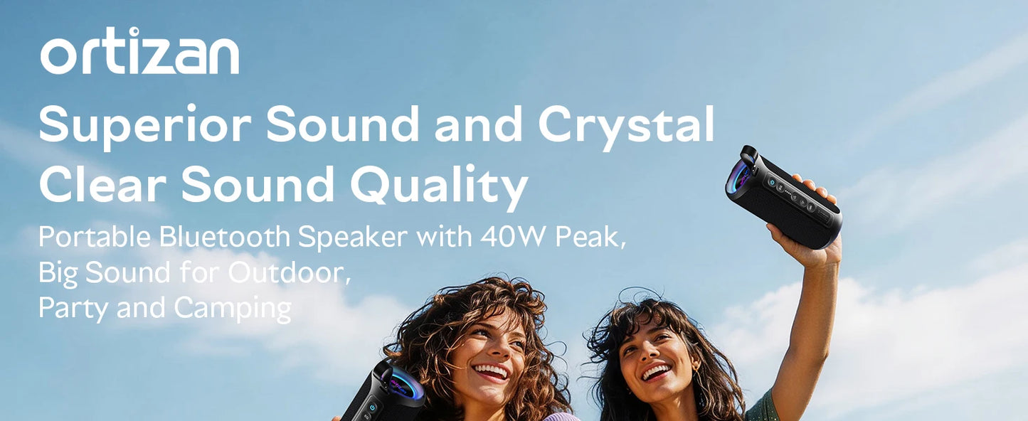 Ortizan Bluetooth Speaker, 40W Peak Outdoor Portable Loud Speakers Wireless with Deep Bass, USB/AUX/TF Card Port, RGB Light, TWS Stereo, EQ, IPX7 Waterproof for Party, Beach, Kayaking, Camping, Backyard, Garage