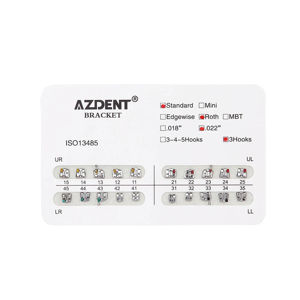 1pack AZDENT Dental Orthodontic Brackets  Mini / Standard Roth / MBT / Edgewise 022/018 Slot Hook 3/345