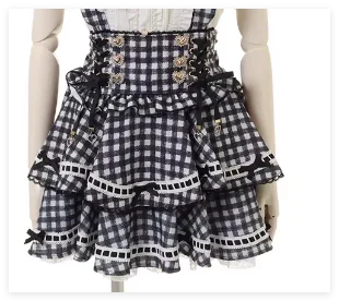 Original Japanese Mines Lolita Strap Skirts Women High Waist and Thin Frilly Pleated Skirt College Style Liz Girl Plaid Skirt