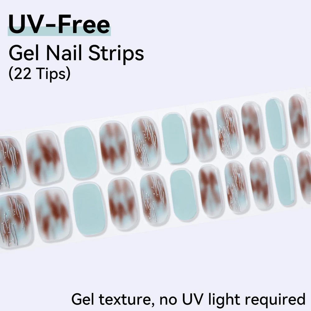 UV FREE Fully Cured Gel Nail Strips 16/22 Tips Self Adhesive Gel Nail Stickers DIY Nail Art Manicure DON'T NEED UV LAMP