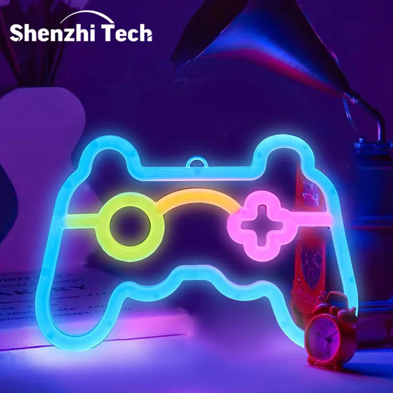 LED Game Controller Neon Sign Shatterproof PVC Material Operated Ambient Lighting for Game Room Streaming Background Holiday