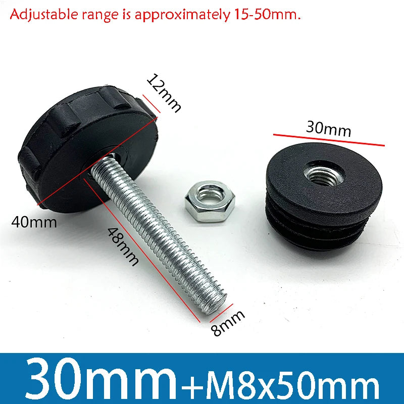 1-10Pcs Table Leg Plug With Nut and Adjustable Feet M8/M0x50/100mm Black Square/Round Furniture Rack Height Adjustable Foot Cup