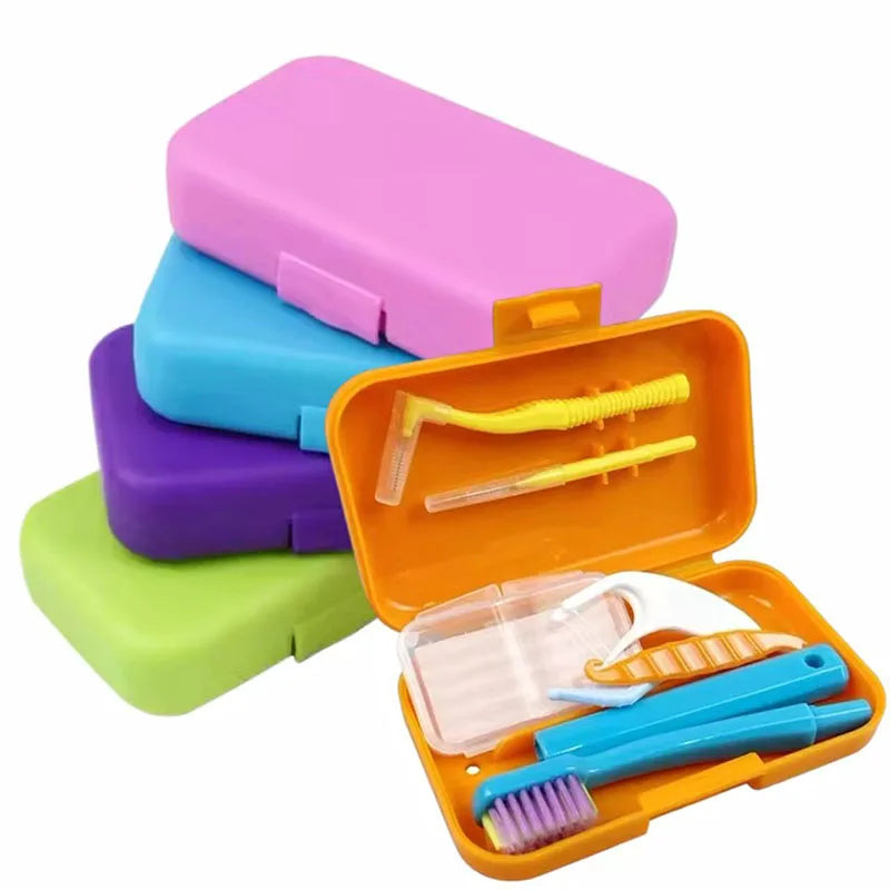 Dental Cleaning Care Kits Orthodontic Oral Care Foldable Brush Interdental Brush Ortho Wax Portable Travel Case Clean Hygiene
