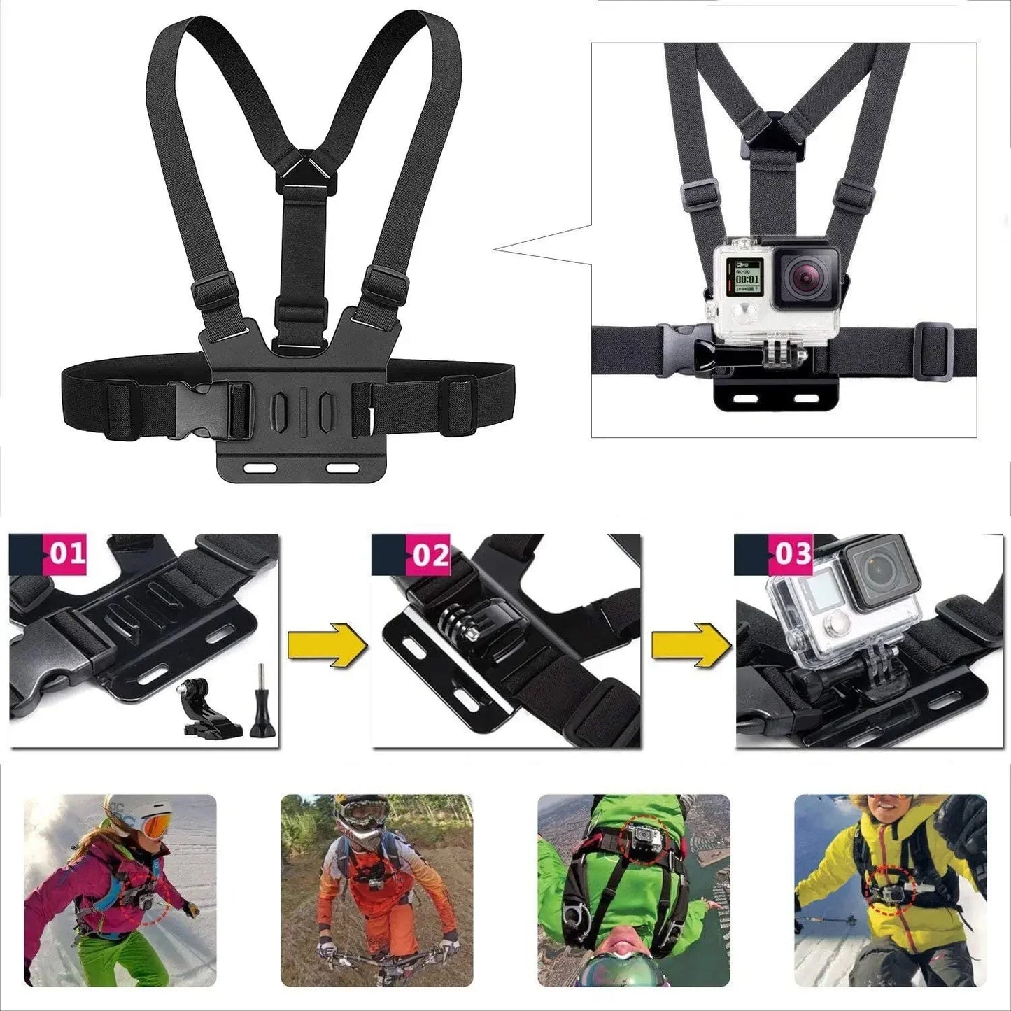 6in1 Action Camera Accessories Kit Head Strap Chest Strap Mount Adjustable Holder for Action 6 5Pro GoPro DJI Smartphone Bracket