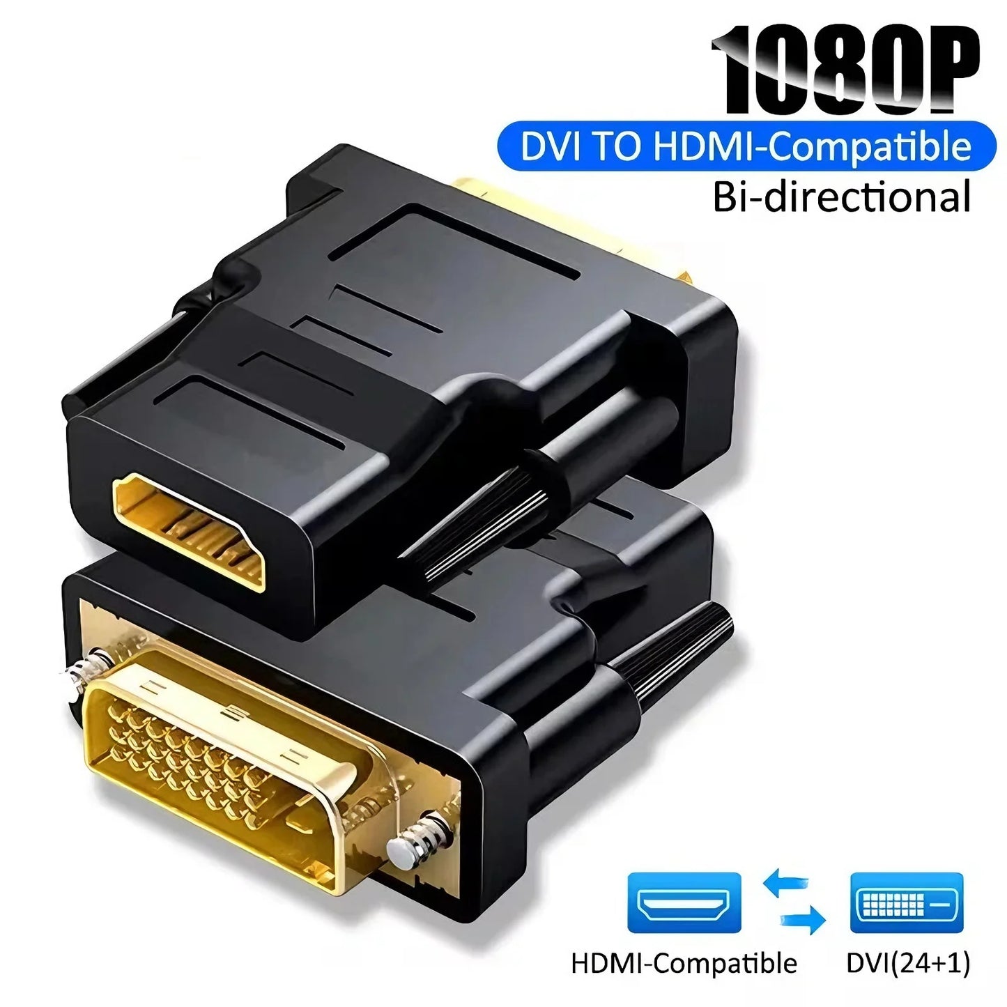 1080P DVI to HDMI-Compatible Adapter Plated Plug DVI 24+1 Male to Female HDMI-compatible Video Converter for PC HDTV Projector