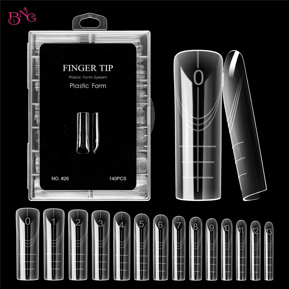 BNG 140Pcs Poly Extension Gel Dual Nail Forms Square Clear Nail Forms Full Cover Nail Molds 14 Sizes