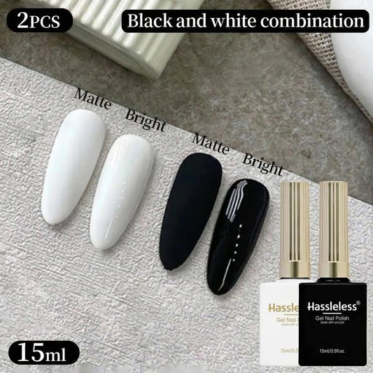Two 15ml Bottles of White and Black Gel Nail Polish, Glass Bottles, UV/LED Removable Gel Nail Polish, Suitable for DIY Nail Salo
