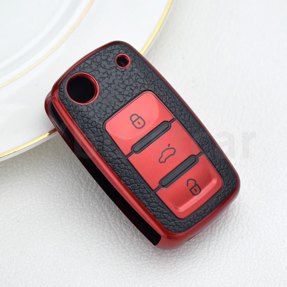 TPU Leather Remote Key Case Cover For VW Golf Polo Bora Beetle Tiguan for SEAT Leon Toledo Altea Ibiza for SKODA Fabia Superb