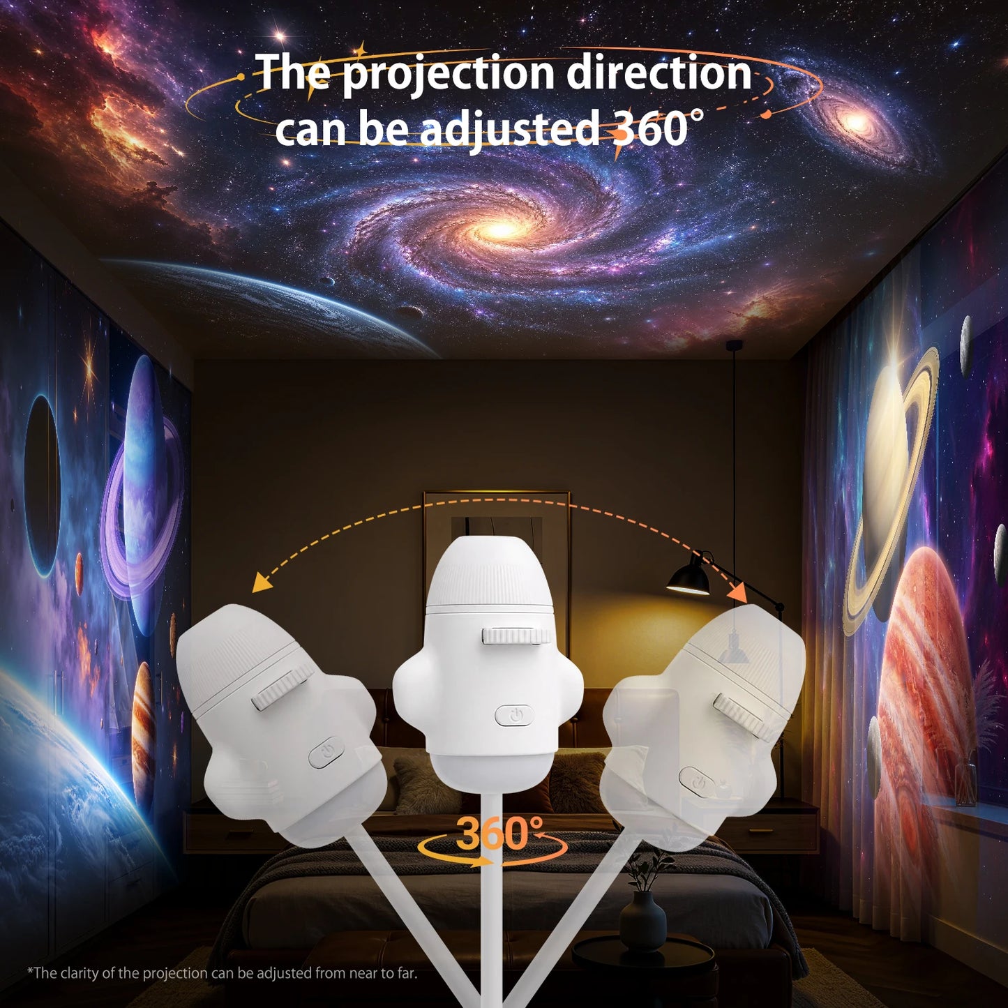2-in-1 USB Galaxy Projection Light Adjustable Focus Ambient Star Projector Lights Car Projection Lamp Space Moon Night Light