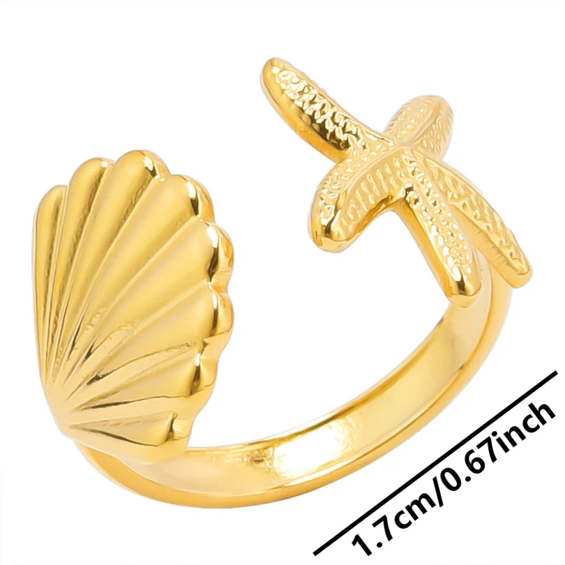 6pcs/lot Wholesale Various Chunky Rings Real Gold Plated Love Abstract DIY Shell Star Sun Bat Shaped Rings Women Jewelry Gifts