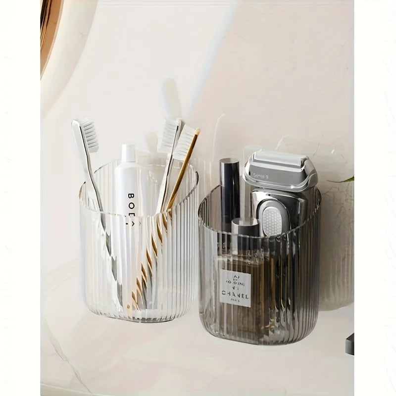 1pc Wall-Mounted Organizer Cup Multi-Functional Bathroom Kitchen Storage Toothbrush Holder Space-Saving Bathroom Accessories