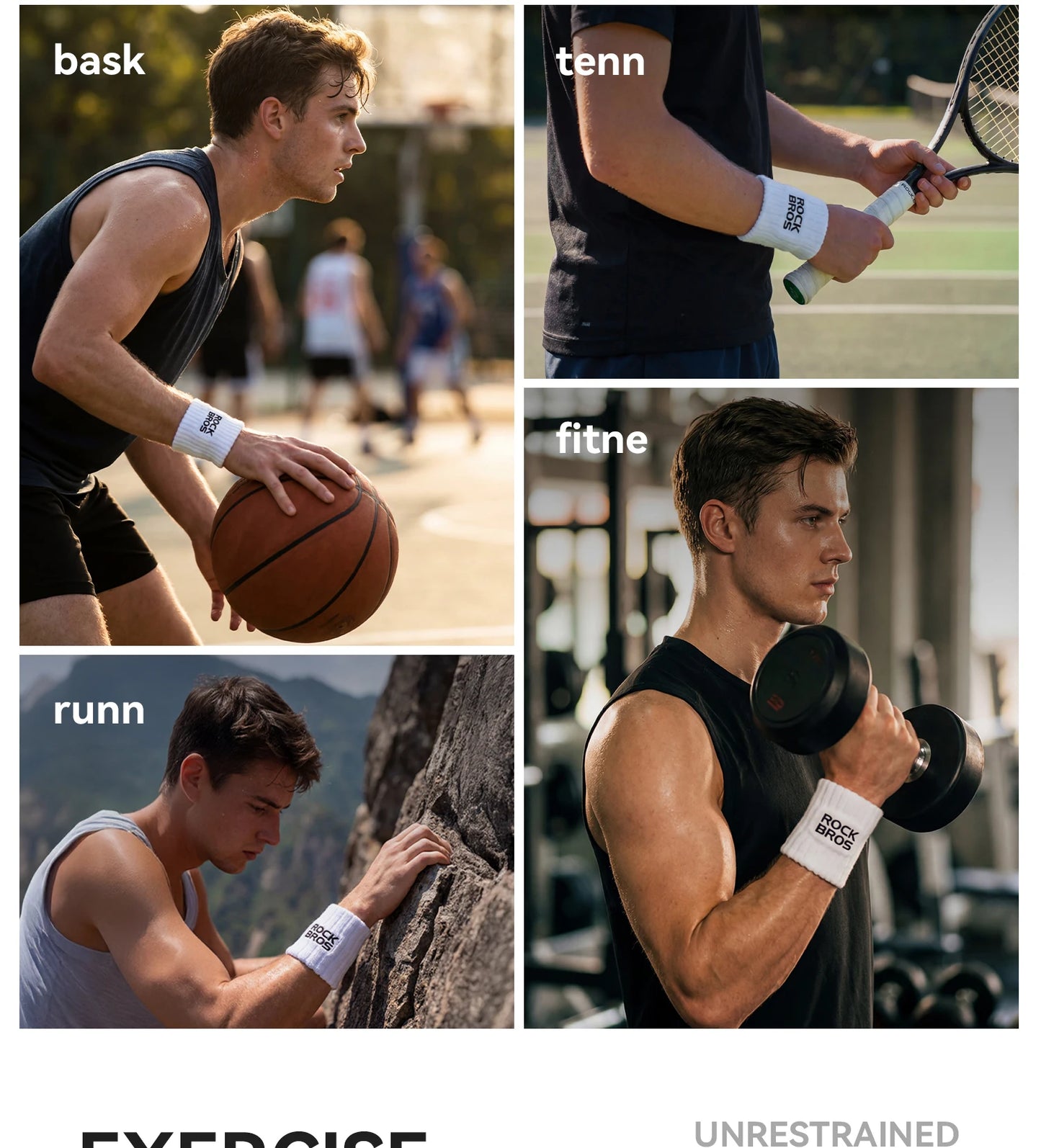 ROCKBROS Adjustable Wrist Support Brace Sweatbands Sports Wristband Wicking Athletic Sweatband for Tennis, Basketball, Running