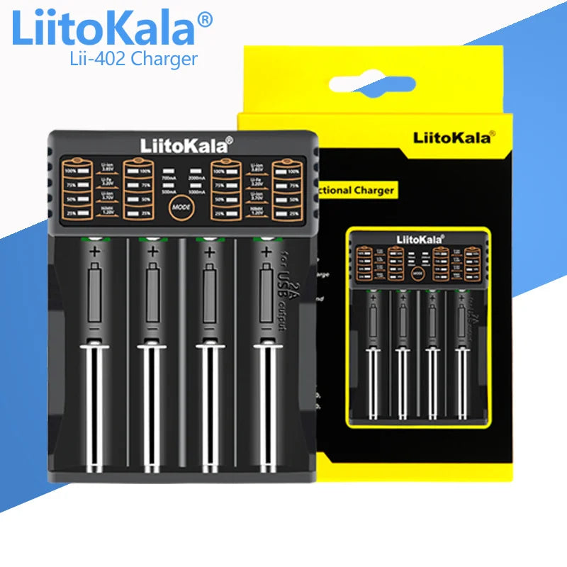 LiitoKala Lii-D4XL Lii-M4 Lii-M4S Lii-402 Lii-202 Lii-S2 3.7V/18650 18350 26650 14500 16340 NiMH Lithium Battery Smart Charger