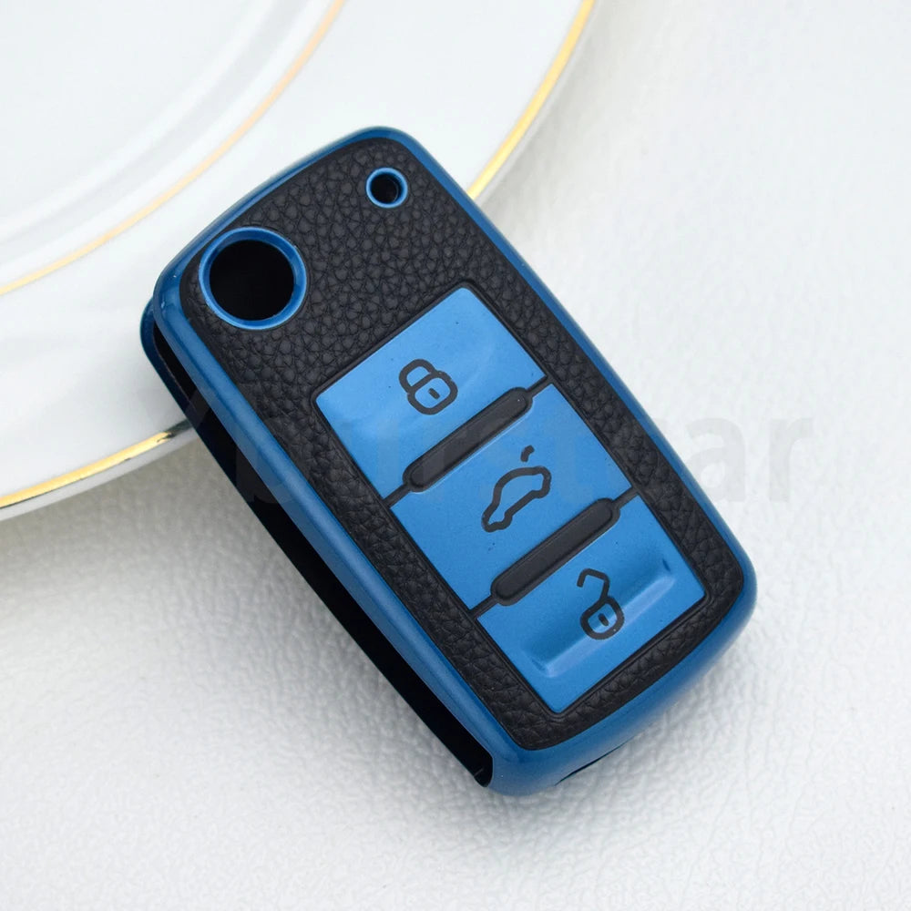 TPU Leather Remote Key Case Cover For VW Golf Polo Bora Beetle Tiguan for SEAT Leon Toledo Altea Ibiza for SKODA Fabia Superb