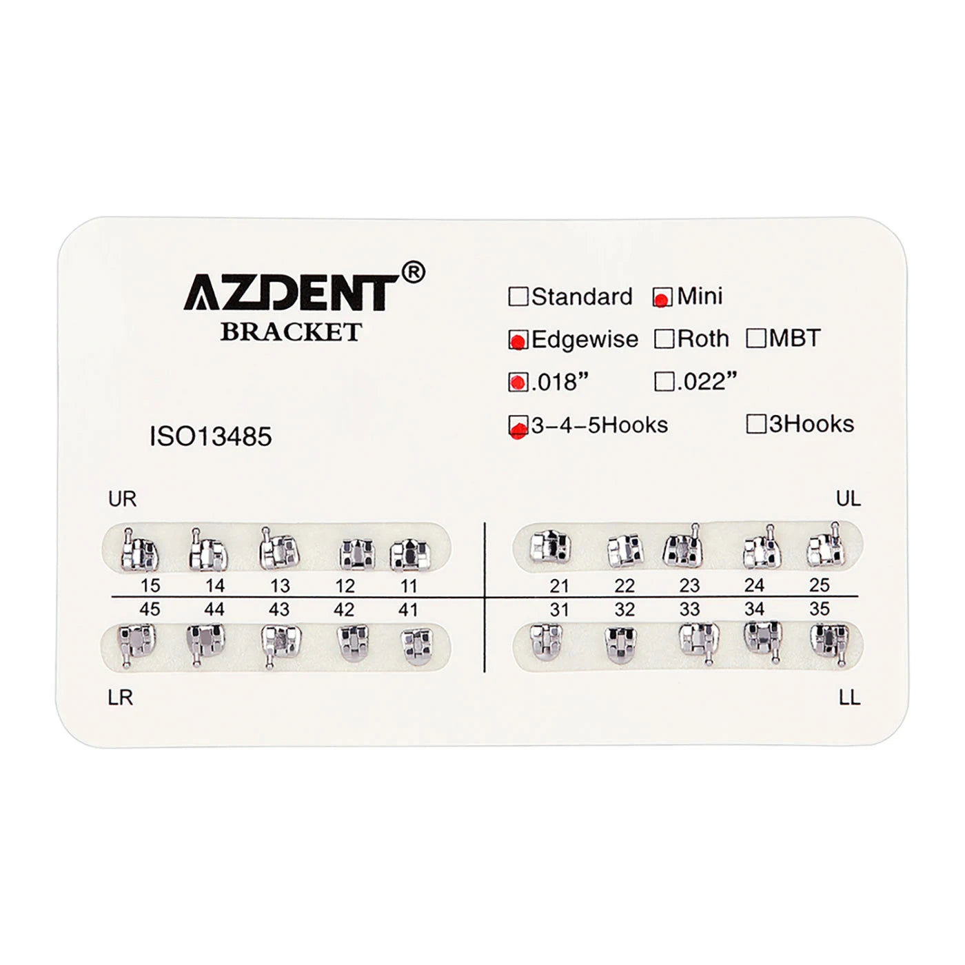 1pack AZDENT Dental Orthodontic Brackets  Mini / Standard Roth / MBT / Edgewise 022/018 Slot Hook 3/345
