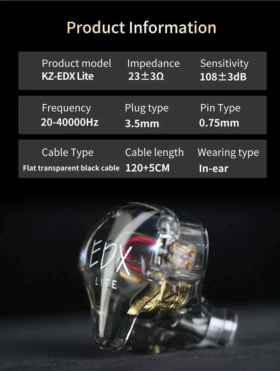 KZ EDX Lite HIFI Bass Earphones Stereo Music Earbuds In Ear Monitor Stage Live Headphones Gaming Sports Headset