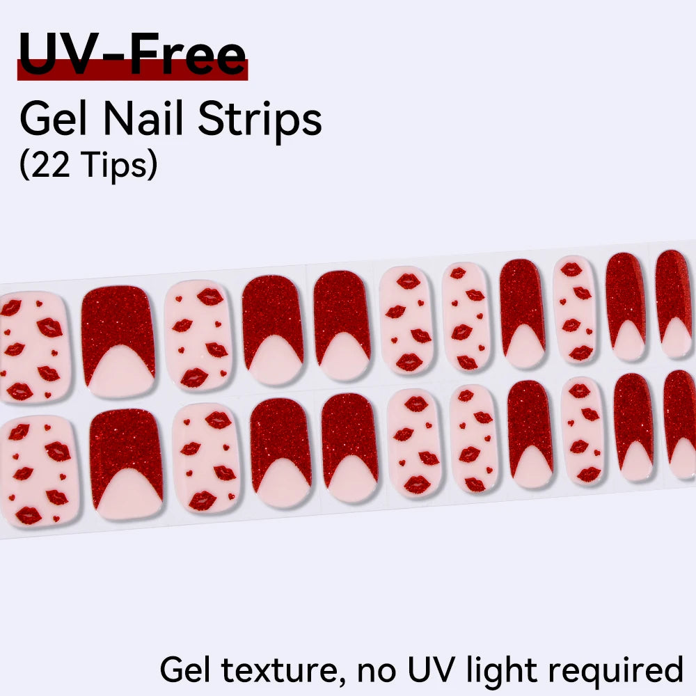 UV FREE Fully Cured Gel Nail Strips 16/22 Tips Self Adhesive Gel Nail Stickers DIY Nail Art Manicure DON'T NEED UV LAMP
