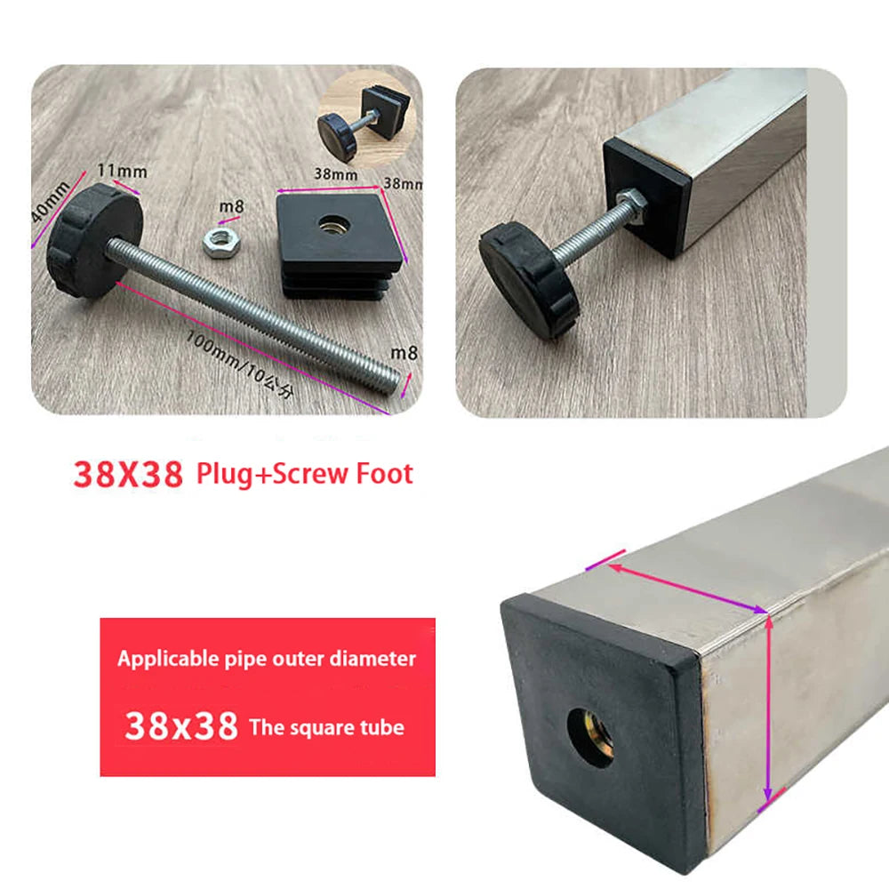 1-10Pcs Table Leg Plug With Nut and Adjustable Feet M8/M0x50/100mm Black Square/Round Furniture Rack Height Adjustable Foot Cup