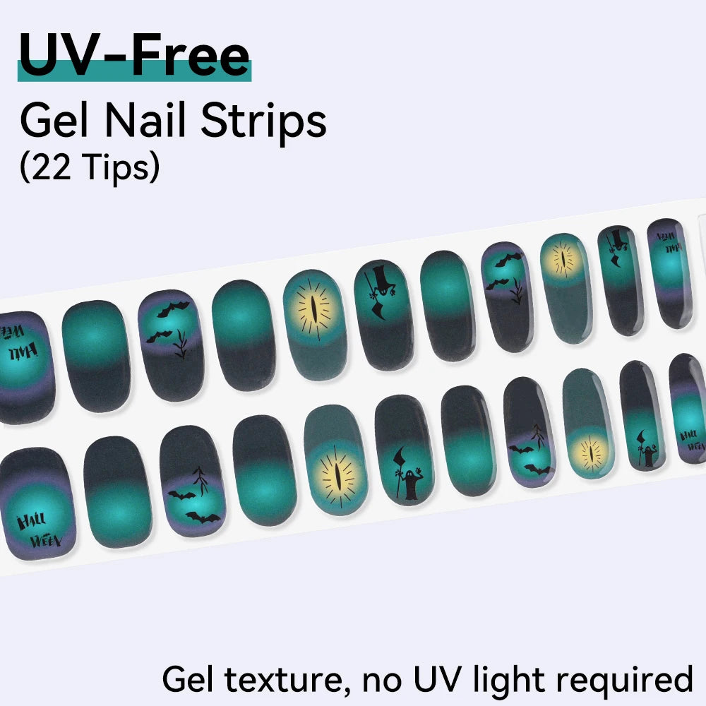 UV FREE Fully Cured Gel Nail Strips 16/22 Tips Self Adhesive Gel Nail Stickers DIY Nail Art Manicure DON'T NEED UV LAMP