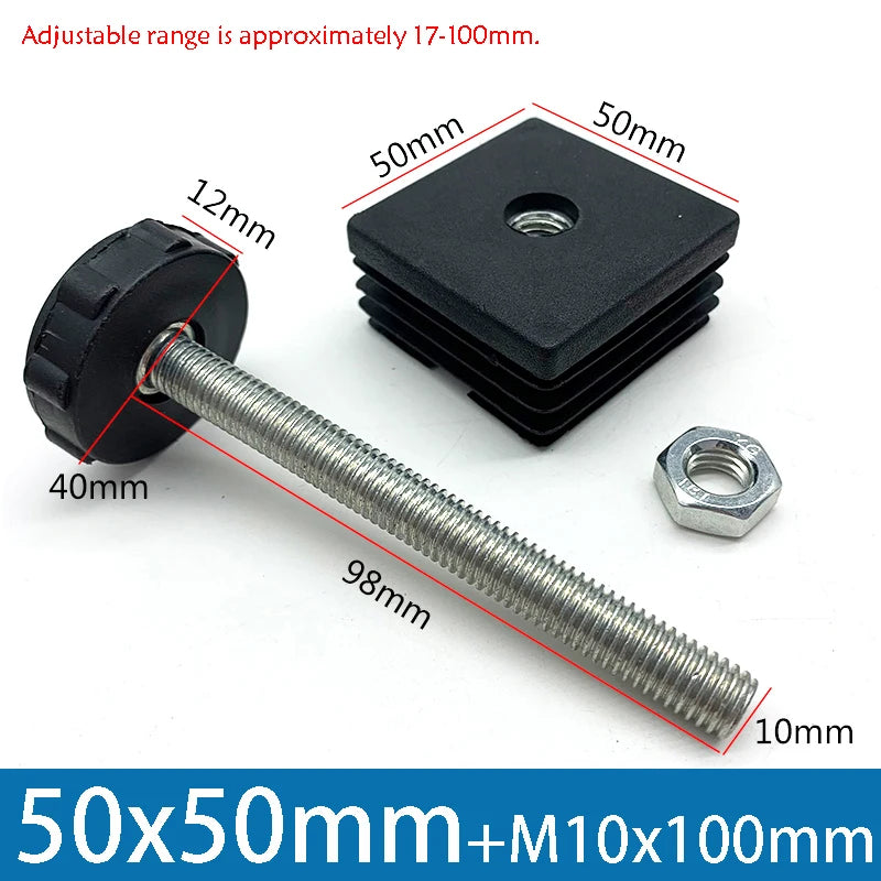 1-10Pcs Table Leg Plug With Nut and Adjustable Feet M8/M0x50/100mm Black Square/Round Furniture Rack Height Adjustable Foot Cup
