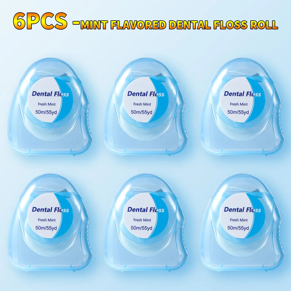 20PCS/12PCS/6PCS/2PCS dental floss roll - mint flavor, 50 meters/roll - suitable for interdental cleaning and oral care tools