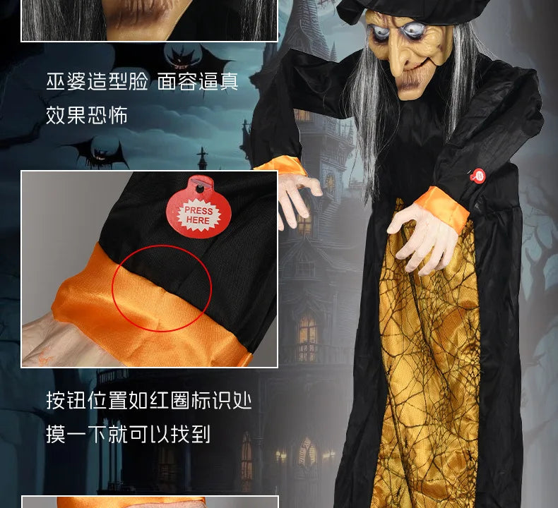 Halloween Witch Ghost Decor Horror Pendant Glowing Prank Props Electric Toys Haunted House Bar Club Home Festival Decoration