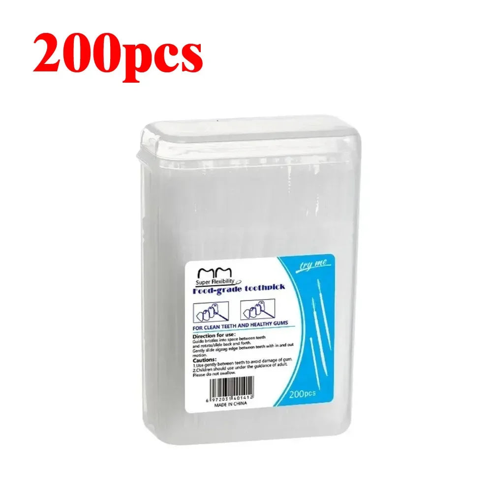 100/200/400/1000pcs Toothpick Brush Boxed Plastic Toothpick Disposable Household Interdental Brush Teeth Picking Dental Floss